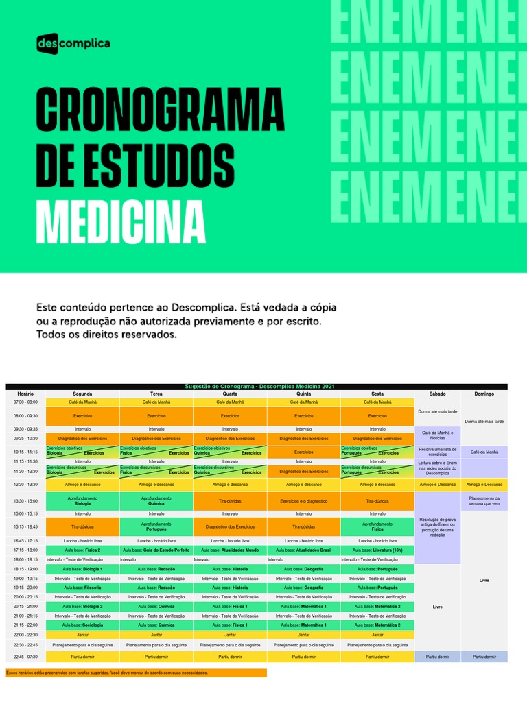 Cronograma de Estudos Medicina | PDF | Science | Ciências naturais