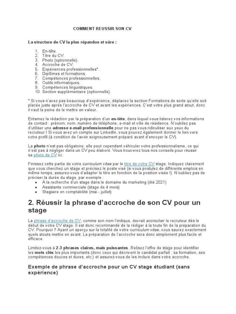 Réussir son CV : Guide Pratique | PDF