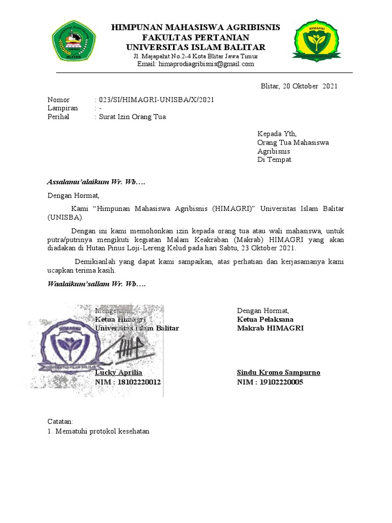 Surat Izin Orang Tua | PDF