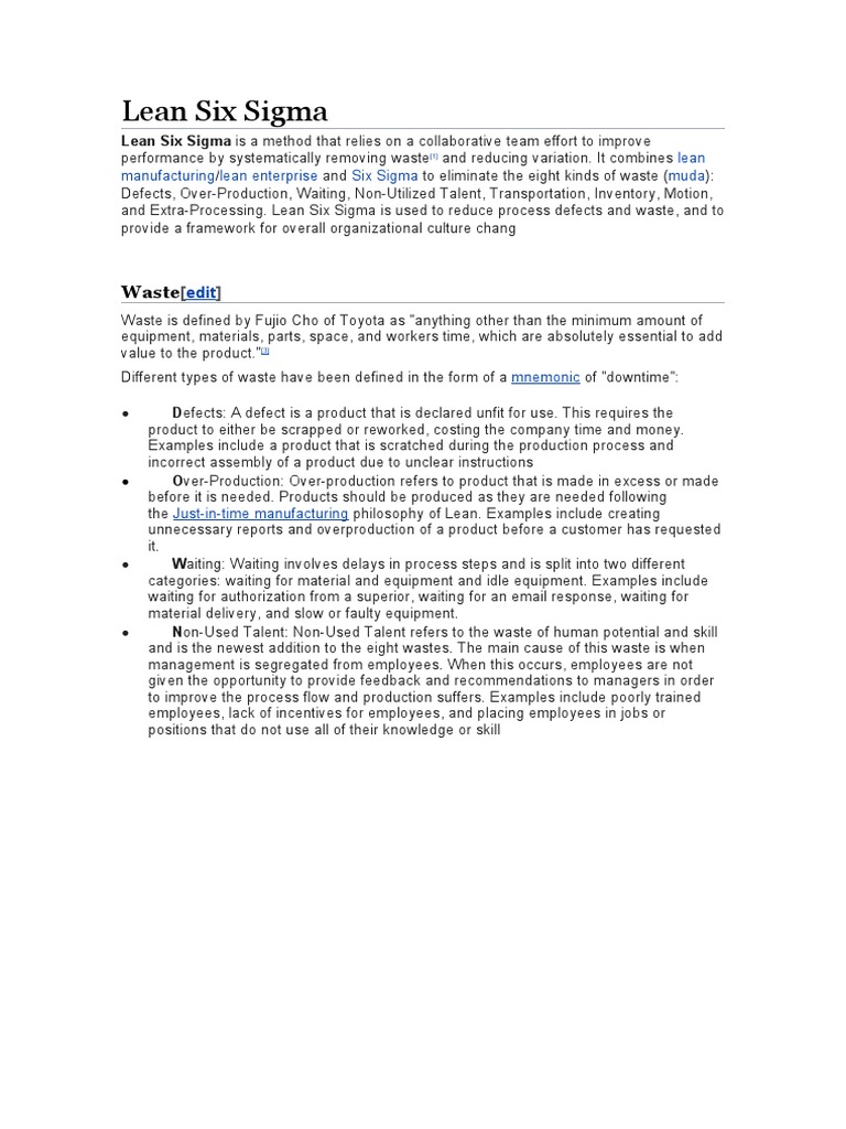 Lean Six Sigma: Waste | PDF