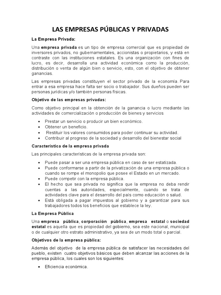 Las Empresas Publicas y Privadas | PDF | Empresa de capital privado ...