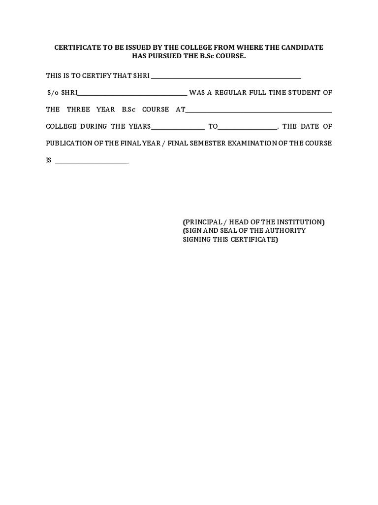 B.Sc Degree Completion Certificate Template | PDF