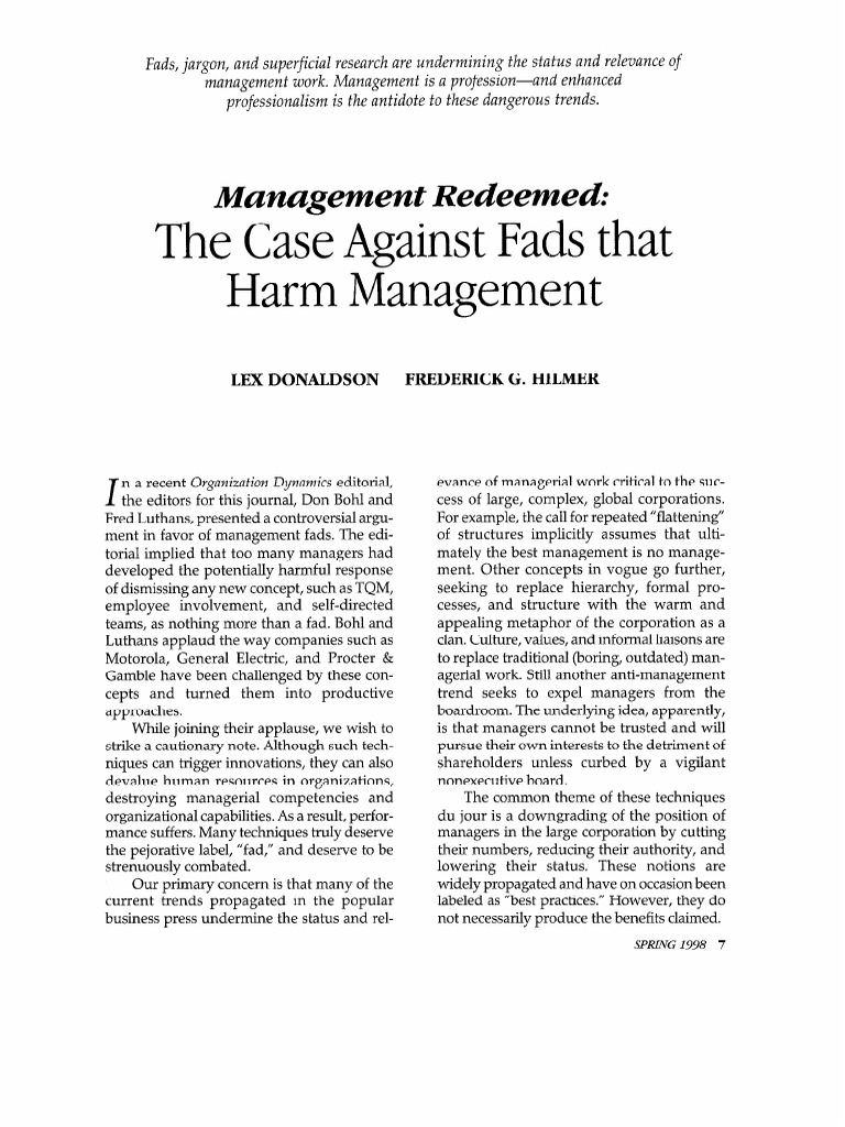 Management Redeemed. The Case Against Fads That Harm Management. | PDF ...