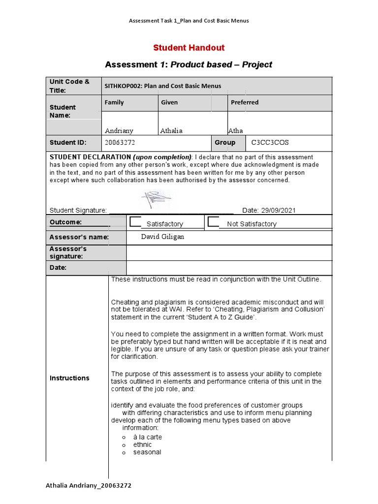ANDRIANY Athalia 20063272 - Assessment Task 1 - SITHKOP002 | PDF | Menu ...