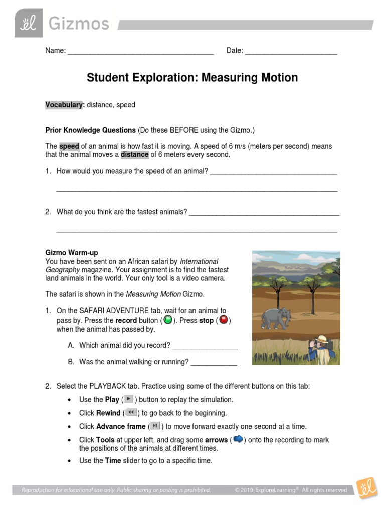 Gizmo Measuring Motion Answer Key Pdf