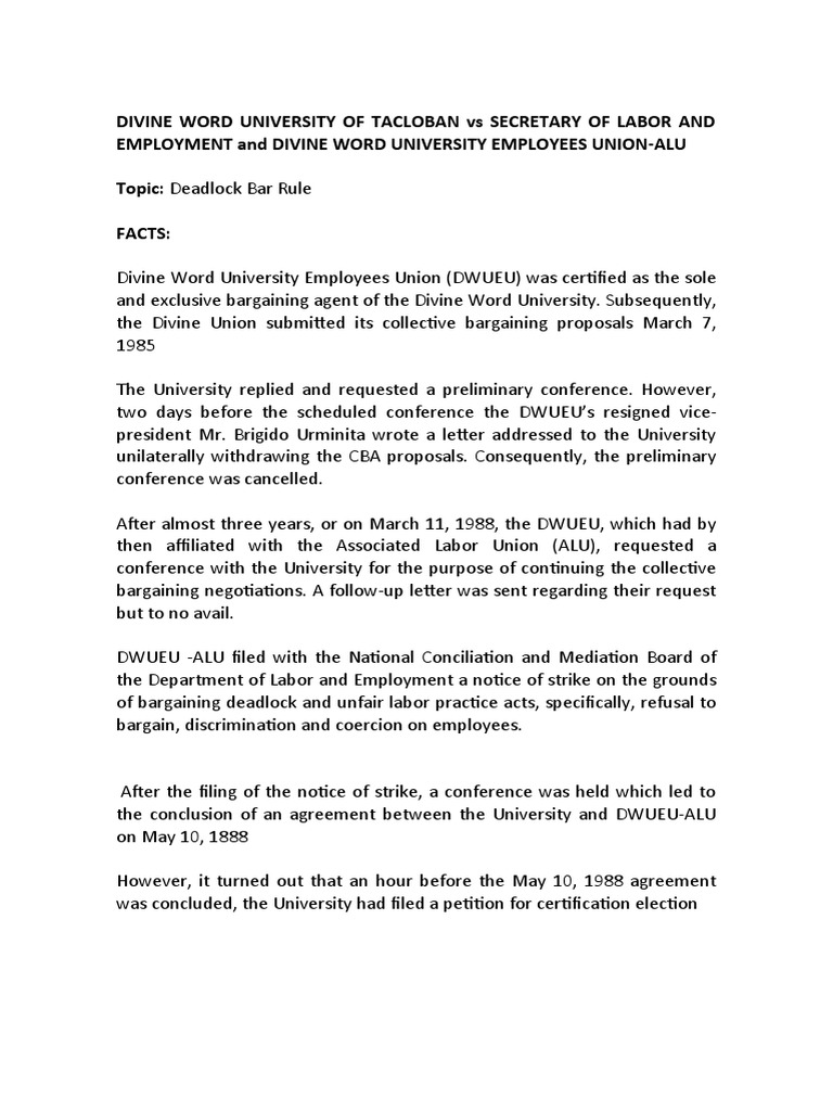 Divine Word University of Tacloban Vs Secretary of Labor and Employment