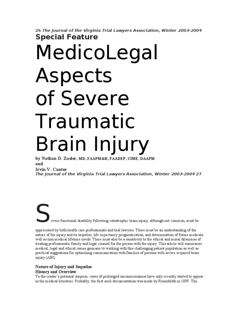 MedicoLegal Aspects of Severe TBI | PDF | Traumatic Brain Injury | Coma