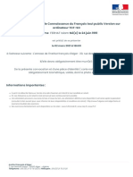 Convocation Au Test de Connaissance Du Français Tout Public Version Sur Ordinateur TCF-SO M. / Mme FERHAT Islam Né (E) Le 24 Juin 1991