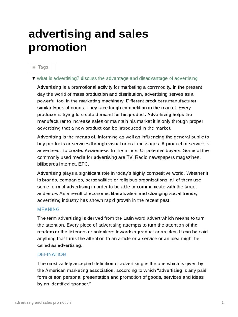 Advertising and Sales Promotion | PDF | Advertising | Sales