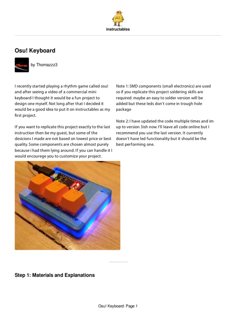 Osu Keyboard Step 1 Materials And Explanations Pdf Printed