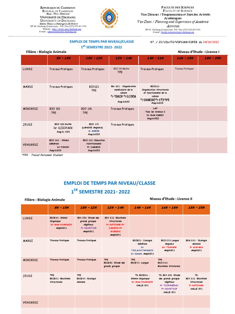 Emploi du temps Licence Biologie UDS | PDF | Science de la nature ...