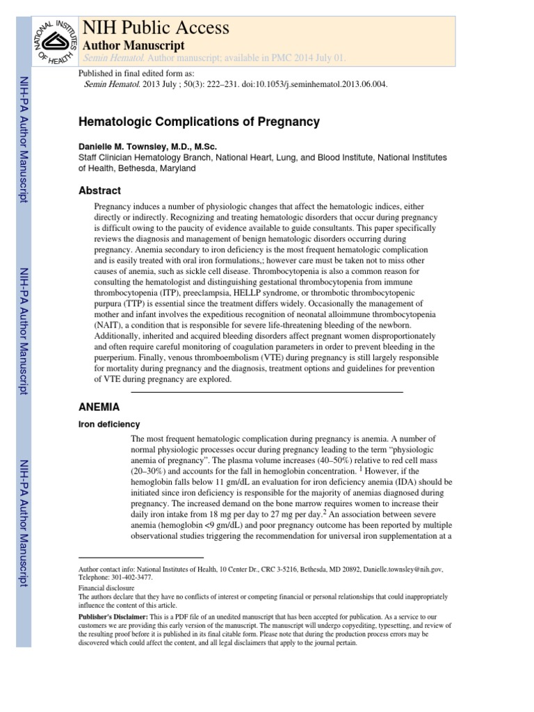 Hematologic Disorders in Pregnancy | PDF | Anemia | Bleeding