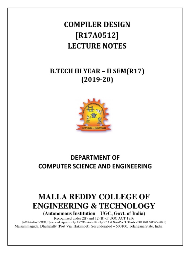 Compiler Design Notes | PDF | Parsing | Compiler