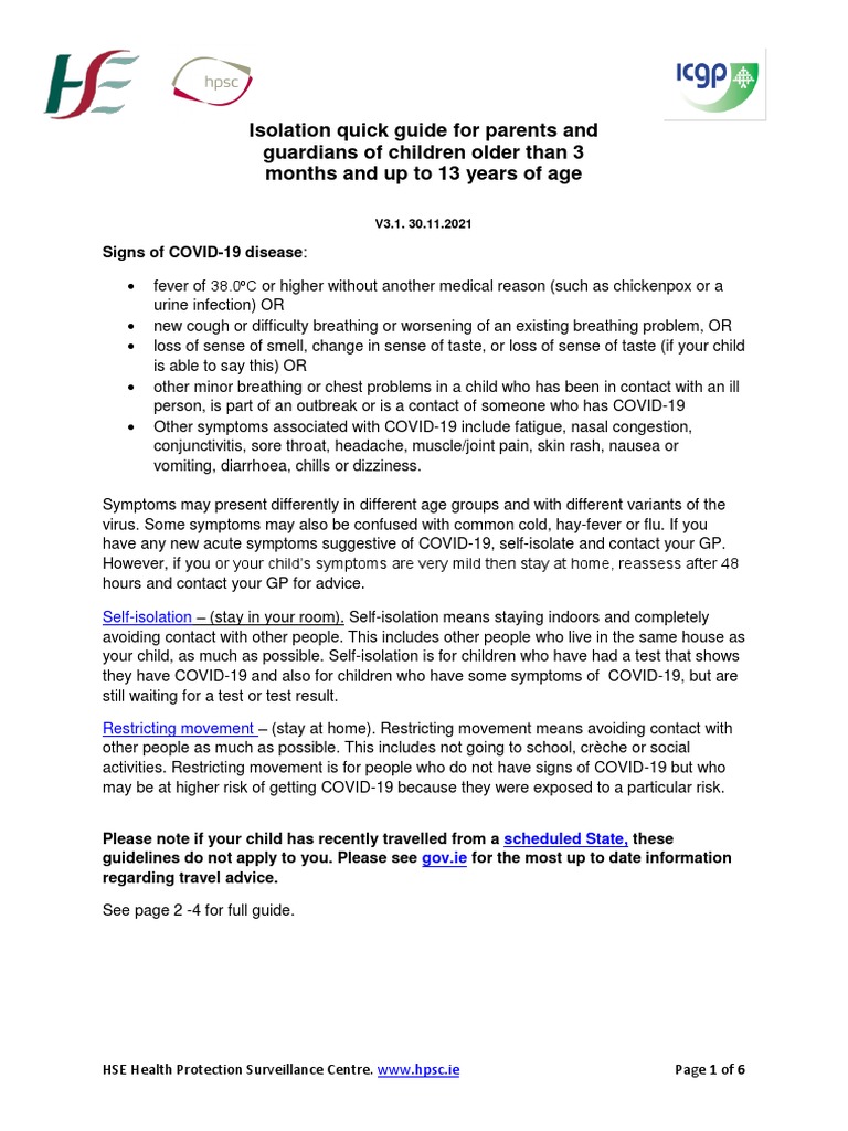 Isolation Quick Guide Under 13s PDF Health Care Microbiology