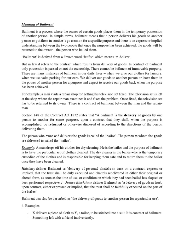 Meaning of Bailment Example A Man Drops Off His Clothes For Dry