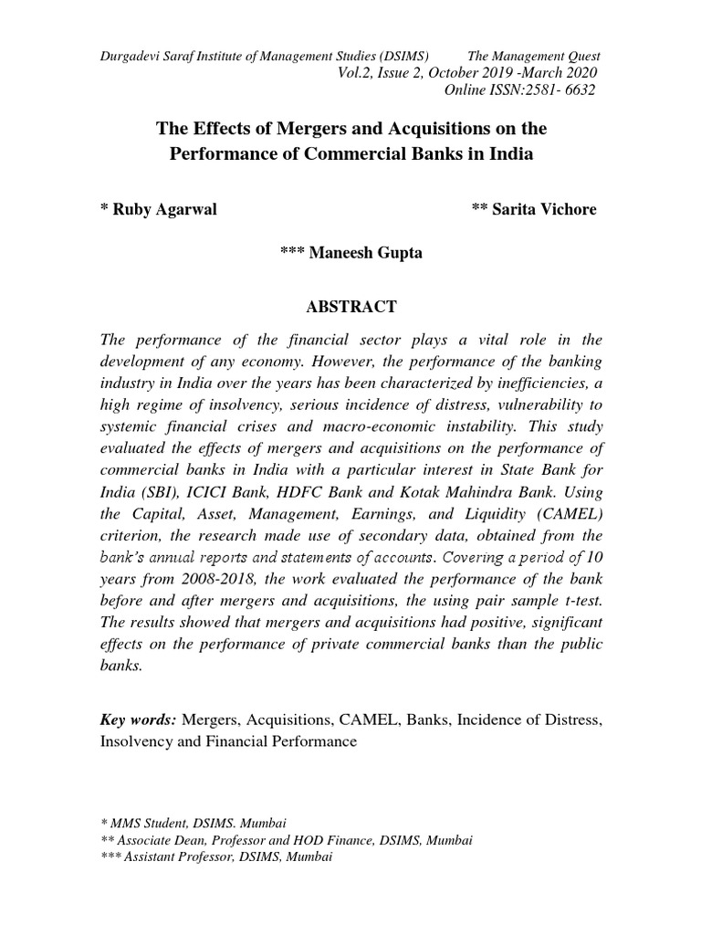 Impact of Mergers on Indian Banks' Performance | PDF | P Value ...
