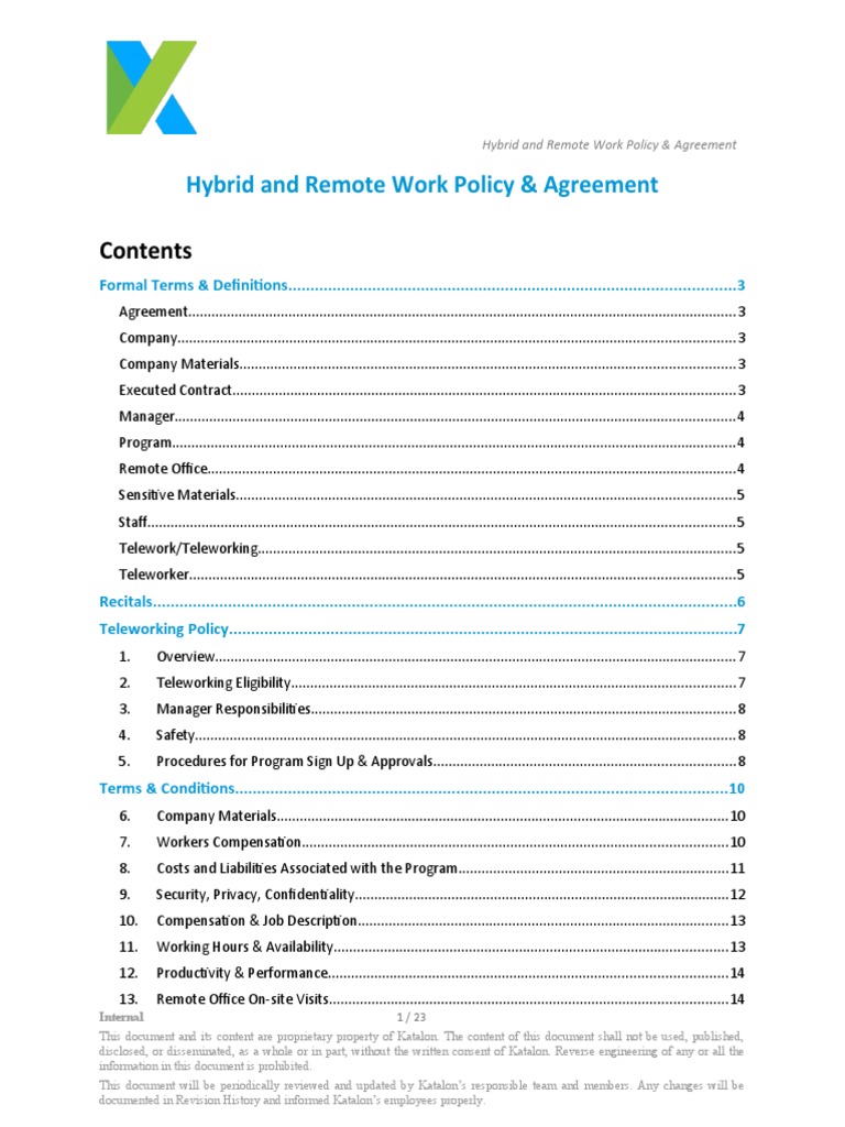 Hybrid Remote Work Policy Agreement 31g28 PDF Telecommuting Indemnity