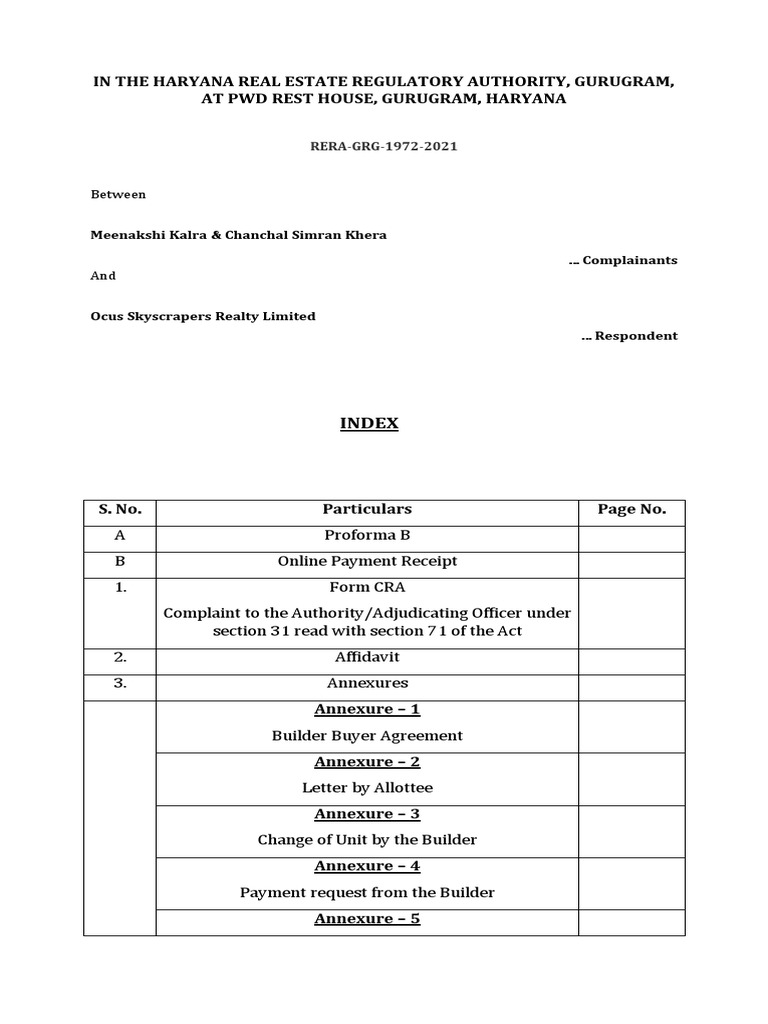 RERA Complaint Against Builder in Gurgaon | PDF | Complaint | Interest