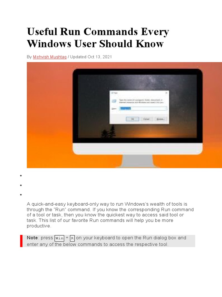 Useful Run Commands Every Windows User Should Know | PDF | Windows ...