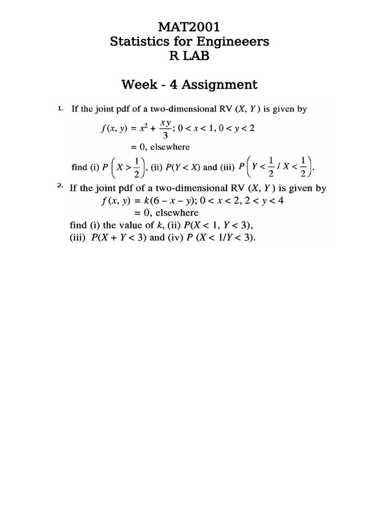 MAT2001 Statistics For Engineeers R Lab Week - 4 Assignment | PDF ...