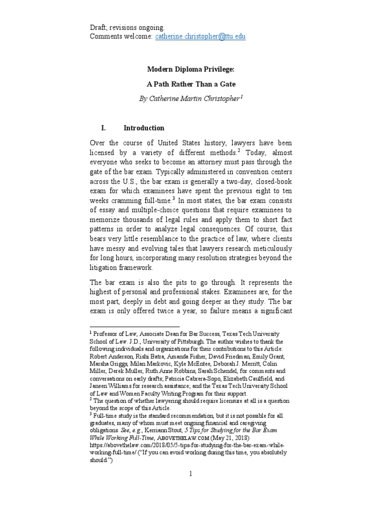 Modern Diploma Privilege. A Path Rather Than A Gate PDF Test