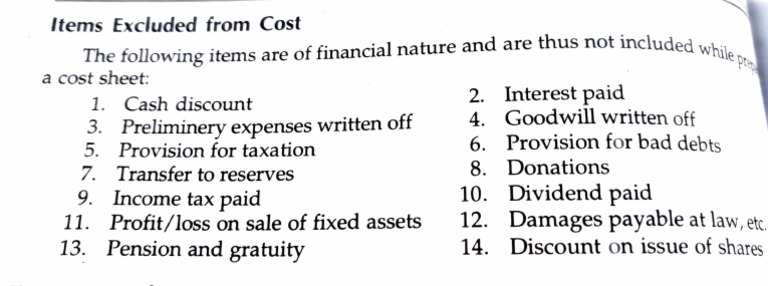 Items Excluded from Cost Sheets | PDF | Business