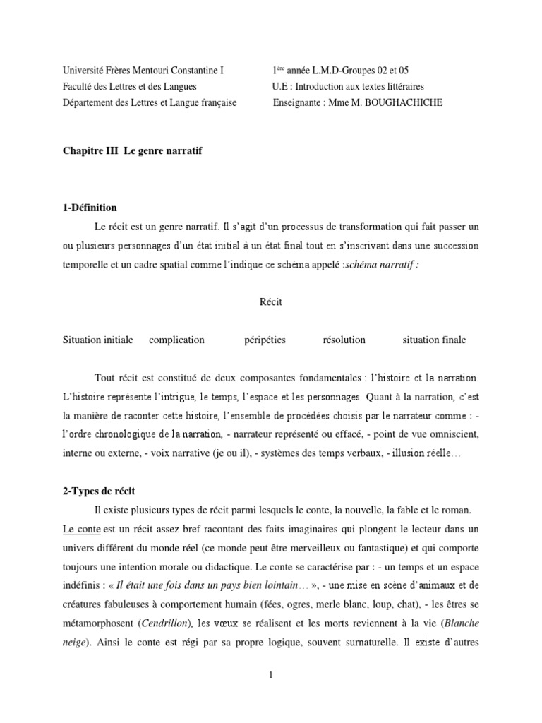 Introduction au genre narratif | PDF | Romans | Nouvelles