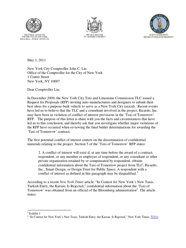5.3.11.letter To Comptroller John Liu | PDF | Taxicab | Vehicles