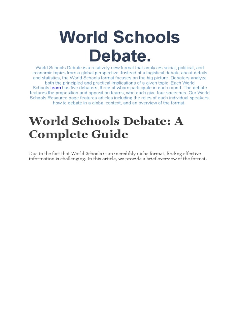 World Schools Debate A Complete Guide PDF