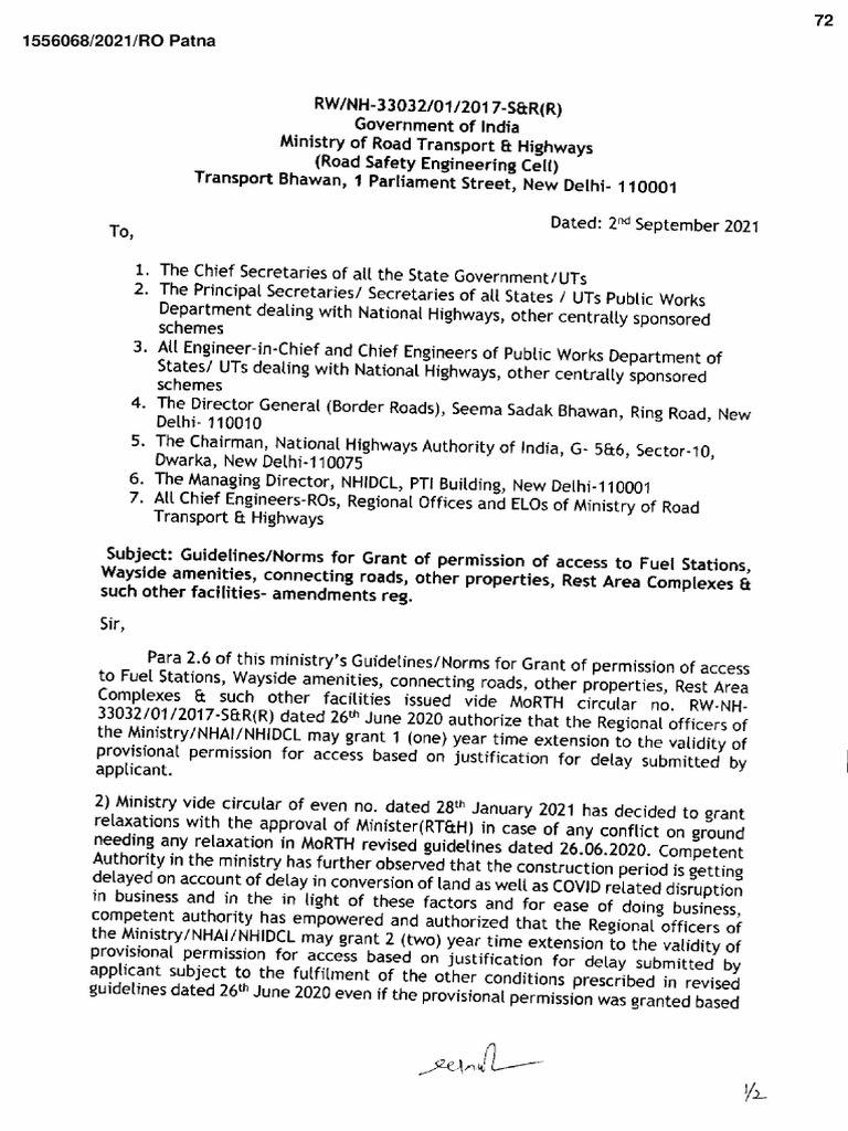 Guidelines Norms For Grant Fo Permission of Access To Fuel Station