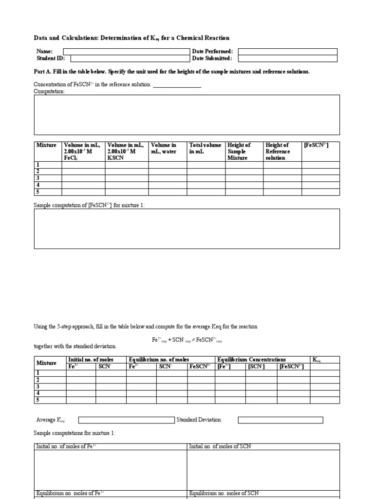 Experiment 3 Determination of Keq DC Rev PDF Chemical