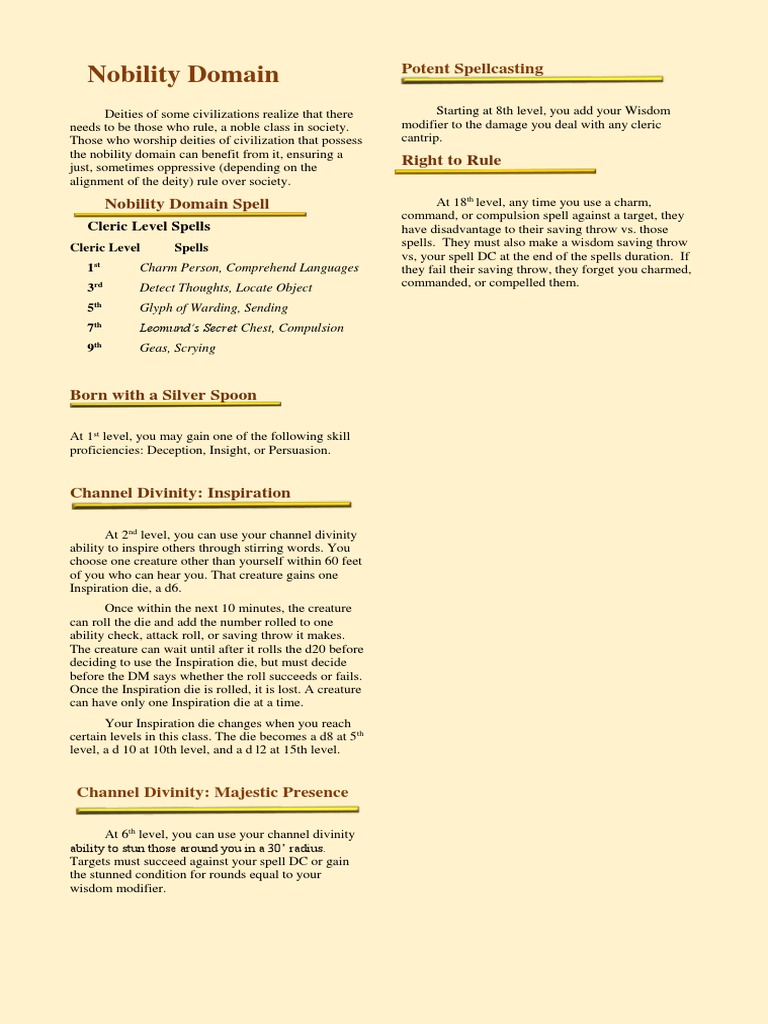 Ruling With an Iron Fist A Breakdown of the Nobility Domain for Clerics PDF
