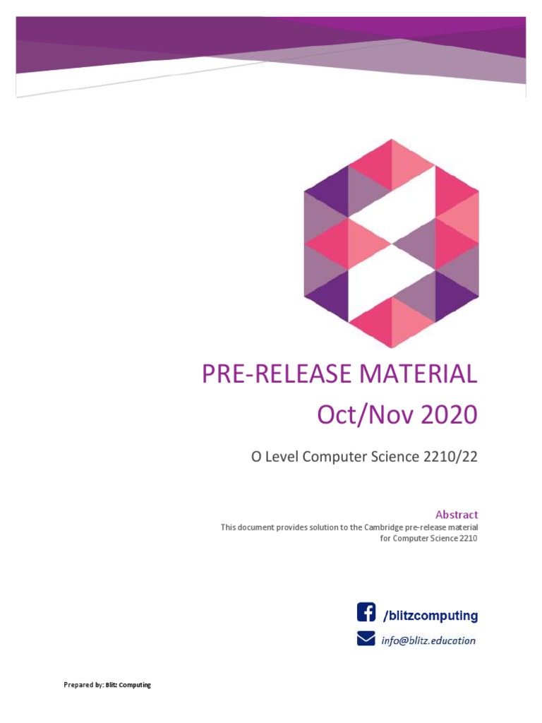 PreRelease Material Oct/Nov 2020 O Level Computer Science 2210/22