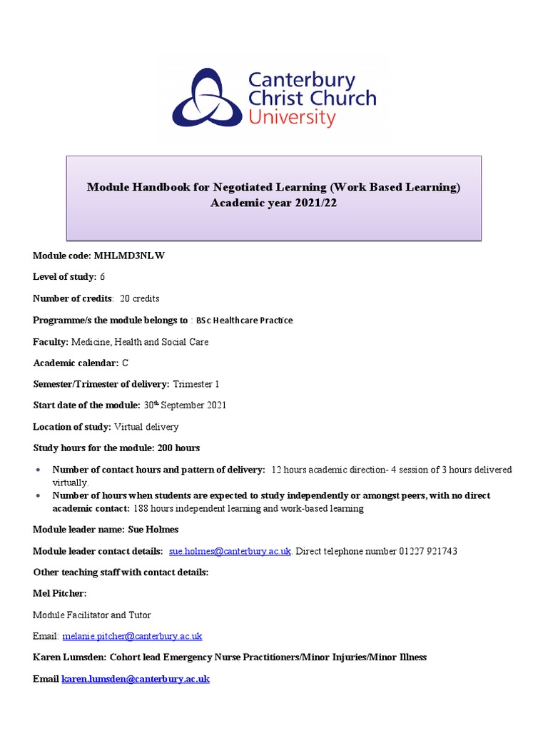 Work-Based Learning Module Overview | PDF | Test (Assessment) | Theory