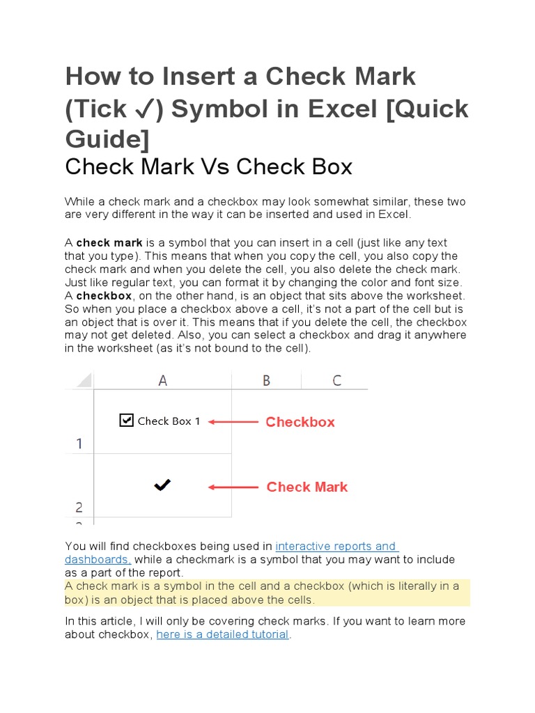Inserting Check Marks in Excel Guide | PDF | Microsoft Excel | Computing