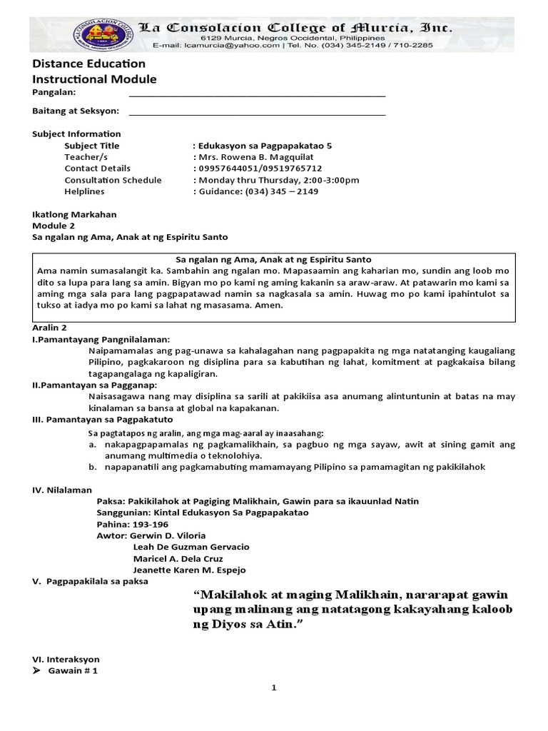3rd Grading Week 2 Esp 5 | PDF
