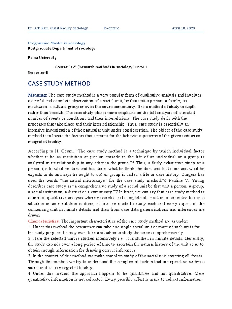 Case Study Method PDF Case Study Sociology
