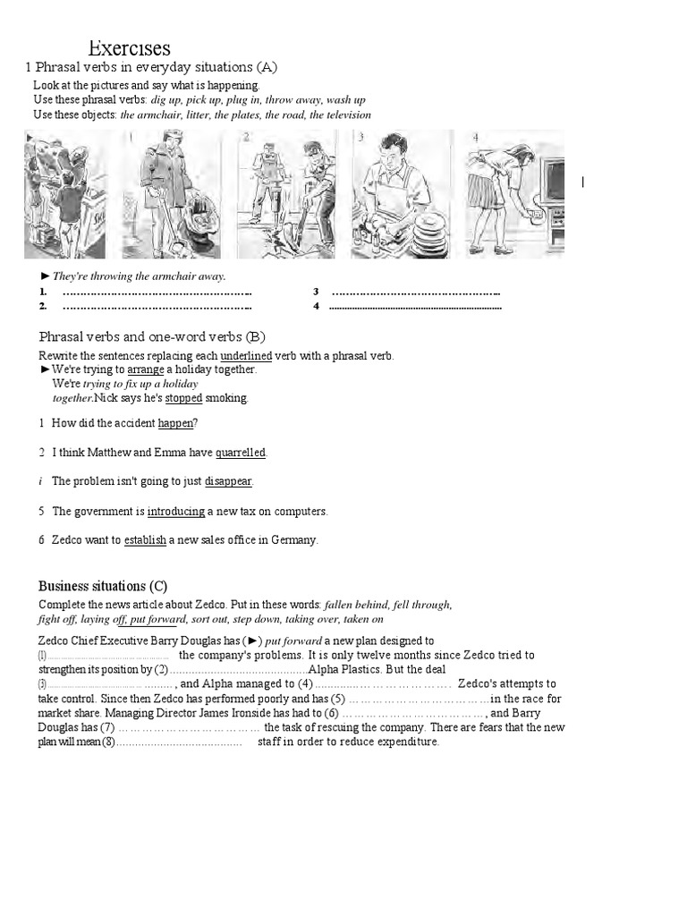 Exercises: 1 Phrasal Verbs in Everyday Situations (A) | PDF | Adverb ...