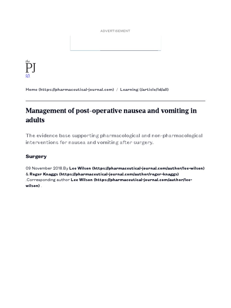 Management of PostOperative Nausea and Vomiting in Adults The
