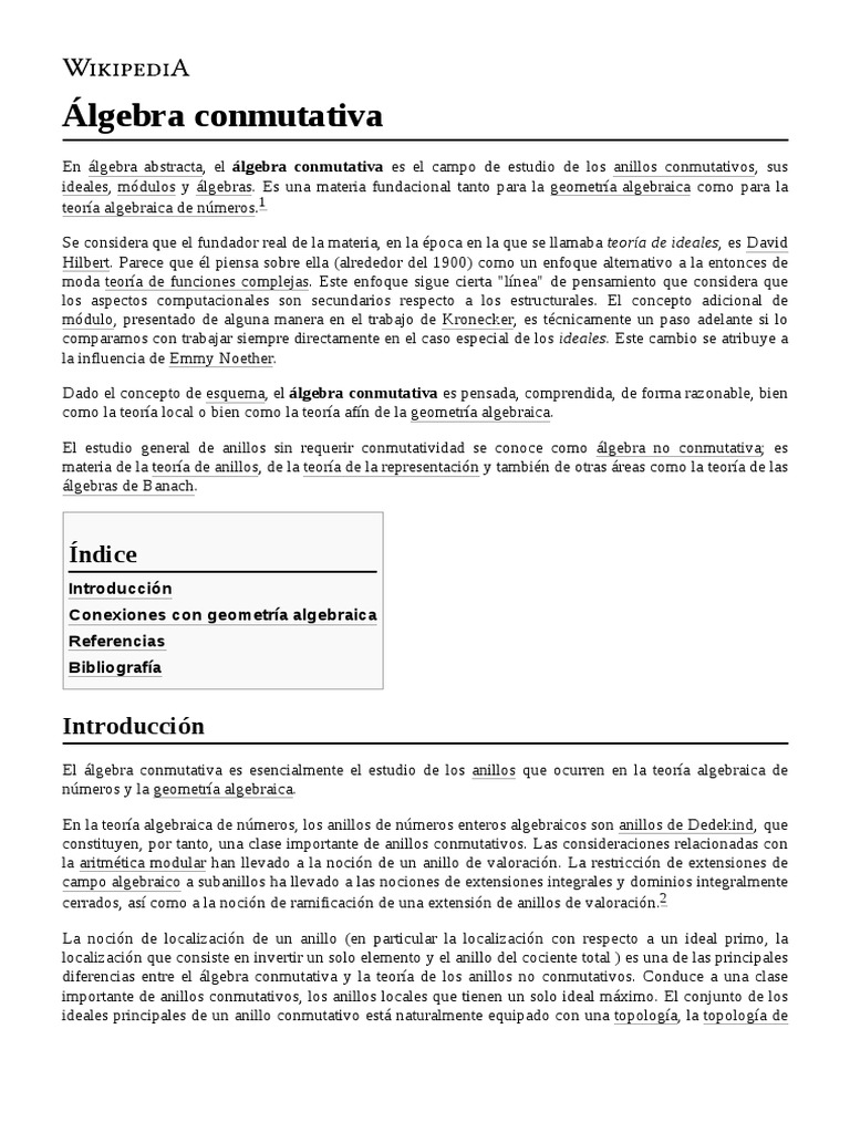 Álgebra Conmutativa PDF Anillo (Matemáticas) Geometría algebraica