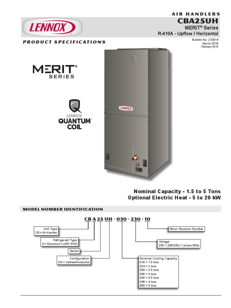 Manejadora Cba25uh 018 Al 060 Lennox Ficha Tecnica I Lennox