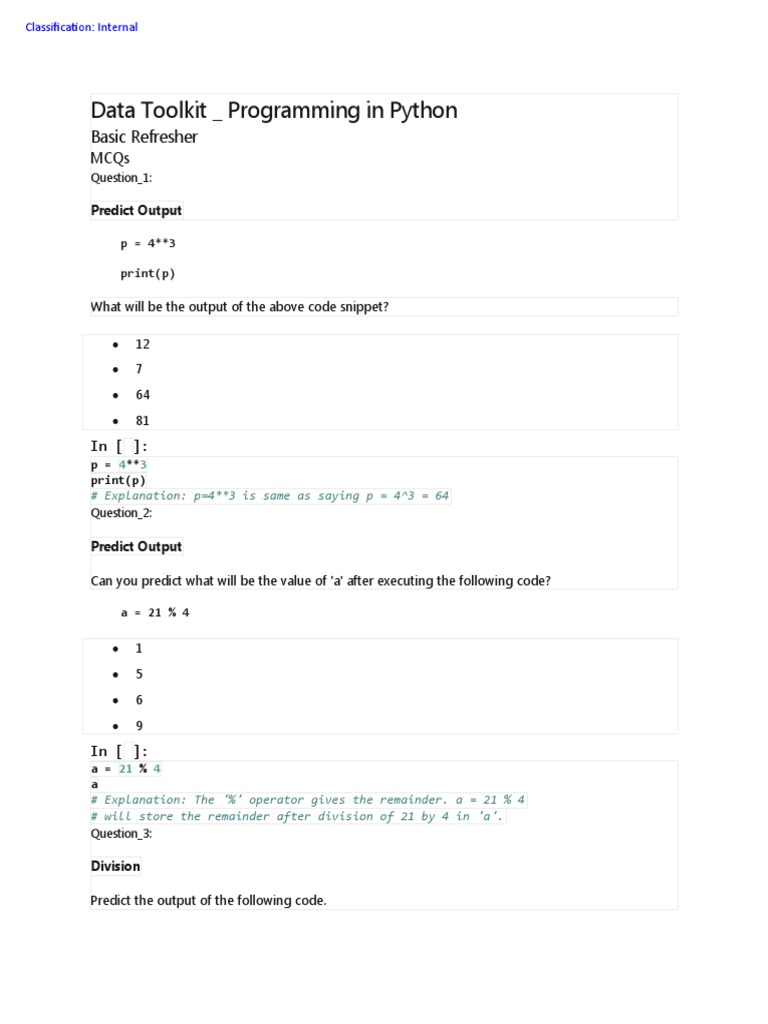 Data Toolkit - Programming in Python: Basic Refresher | PDF | String ...