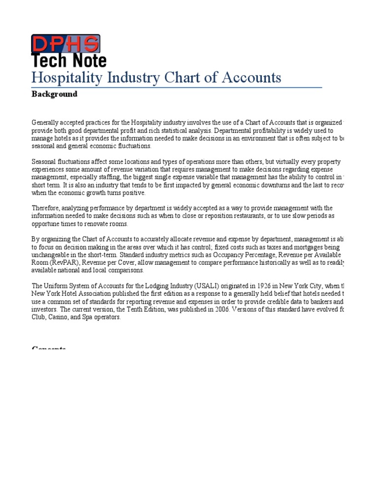 Chart Of Accounts Hospitality Industry 