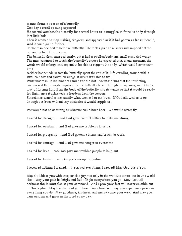A Man Found A Cocoon of A Butterfly Poem PDF
