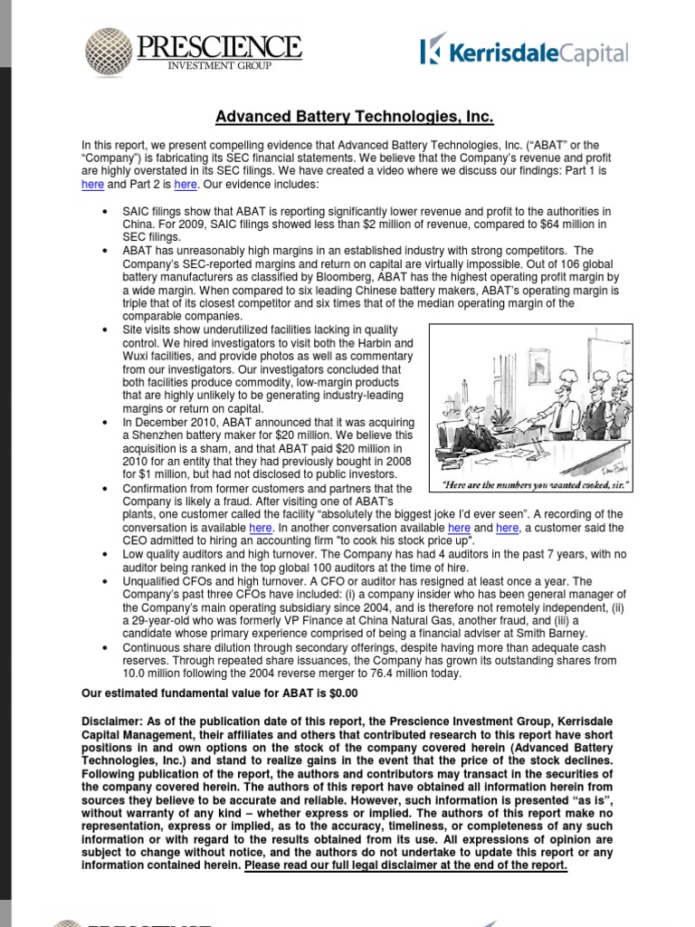 Advanced Battery Technologies, Inc. Here Here PDF Revenue Chief