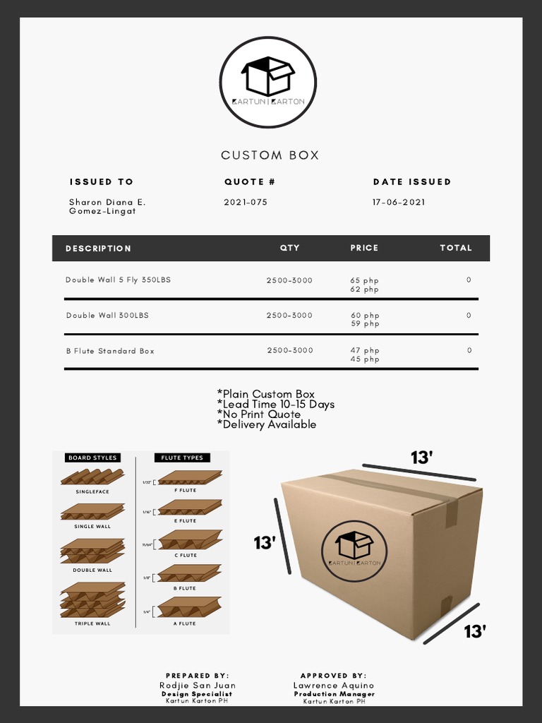 Custom Box: Issued To Date Issued Quote # | PDF