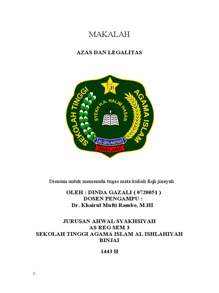 Azas dan Legalitas dalam Fiqh Jinayah | PDF | Agama & Spiritualitas