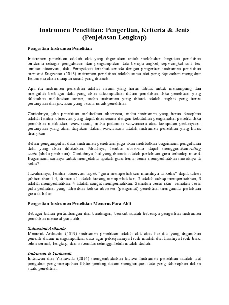 Pengertian dan Jenis Instrumen Penelitian | PDF
