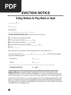 Mississippi Eviction Notice 3 Day Pay Rent or Quit