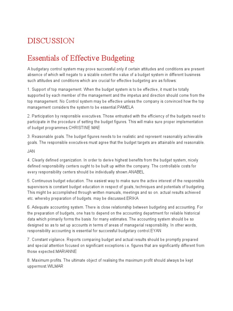 Essentials of Effective Budgeting System | PDF | Budget | Accounting